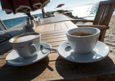 Two cups of coffee at the beach at Juan-les-Pins - Photo by David Innes